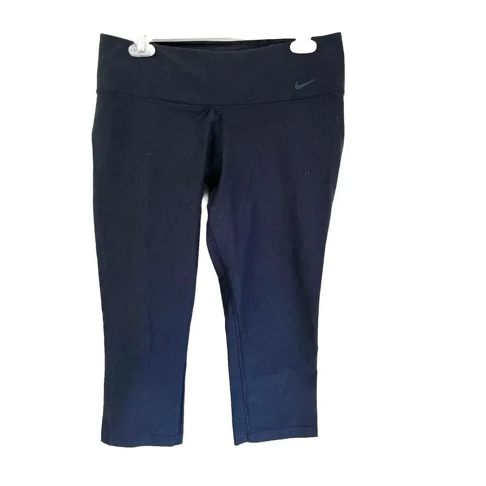 Nike Dri-Fit Leggings Women Black L 32x20 Cropped Yoga Modest Running Athleisure